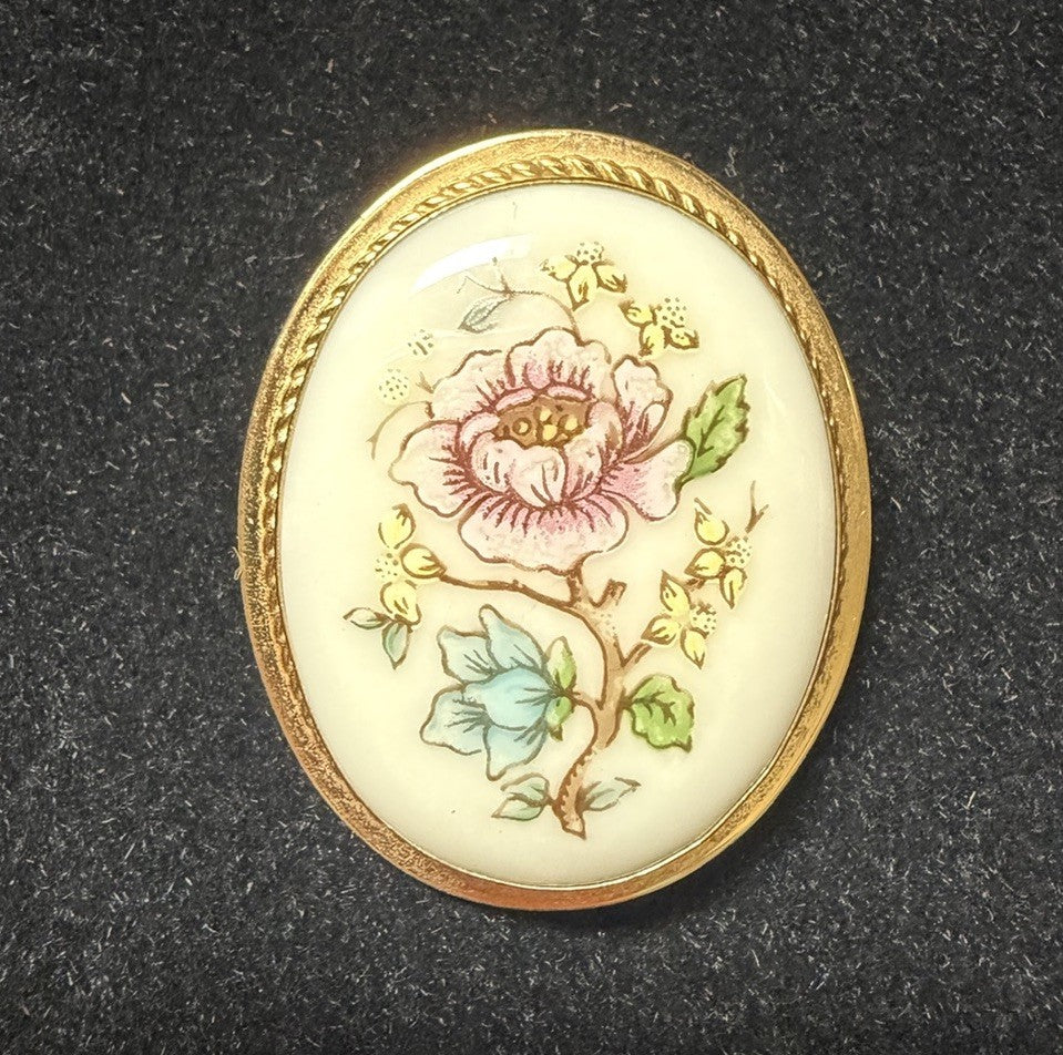 Vintage Lenox China Floral Brooch Pin Cuff Bracelet Matching Set Original Box