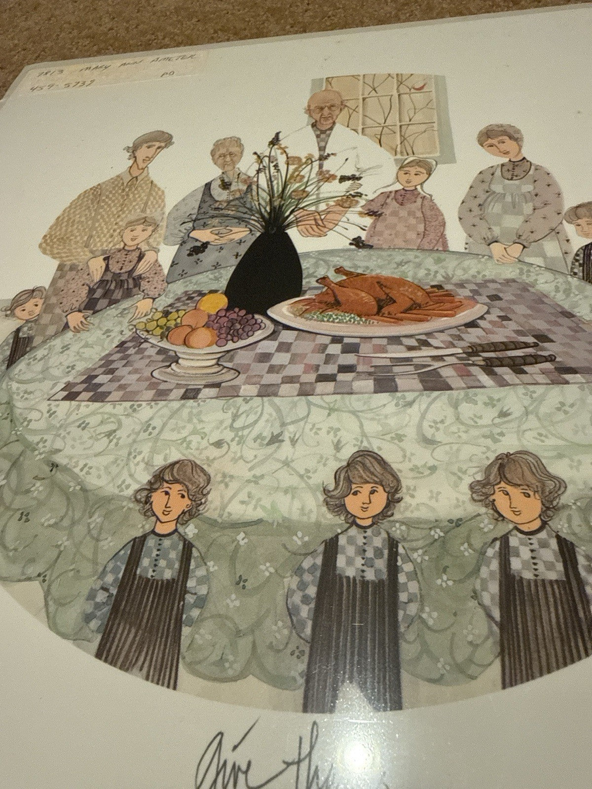 P Buckley Moss Give Thanks 1994 Lithograph Thanksgiving Amish Art Print No Frame
