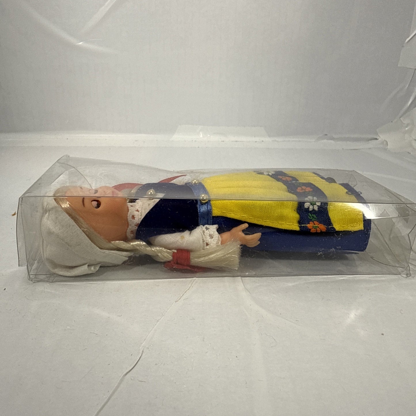 Vintage Swedish Souvenir Doll Folk Dress Sleep Eyes Blue Yellow Costume