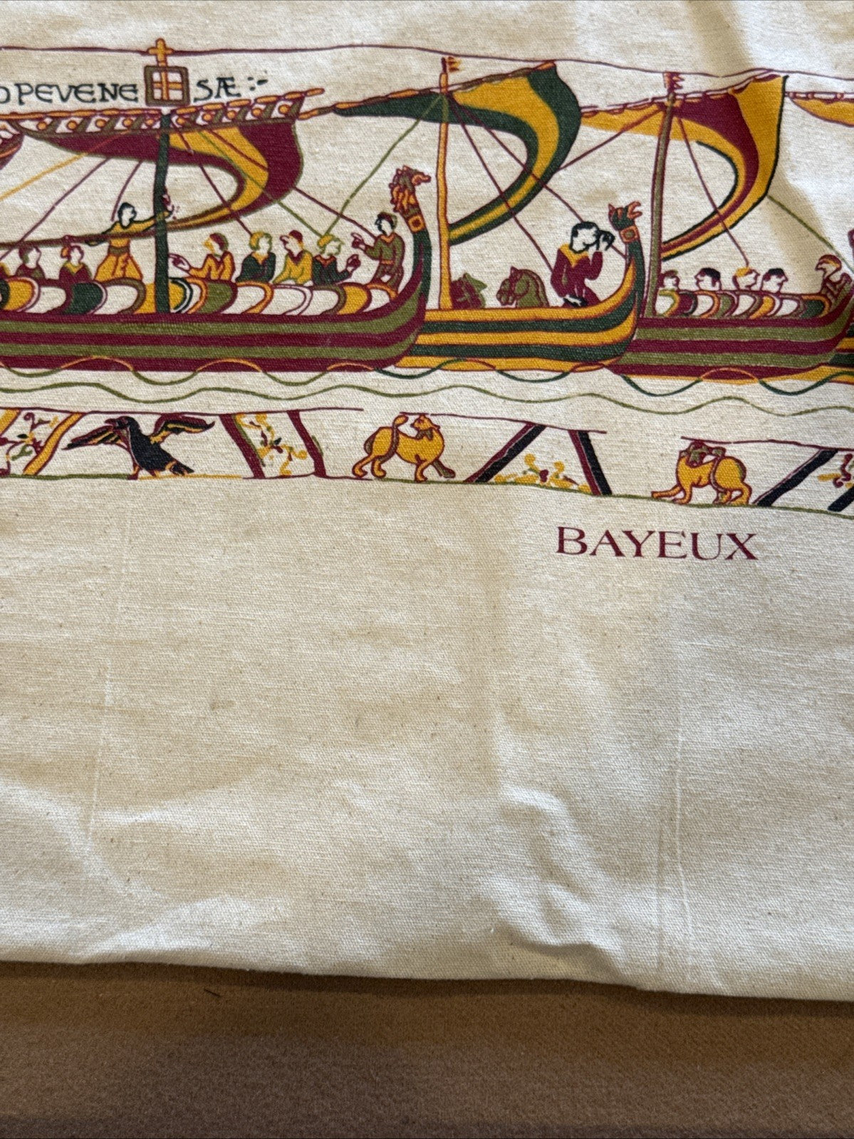 French Cotton Tote Bag, Bayeux Norman Pattern Embroidered Design, Souvenir Colle