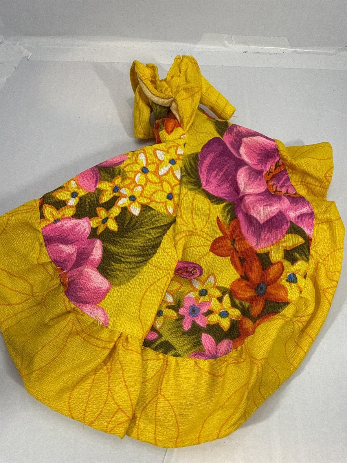 Vintage 1970s Barbie Doll Floral Yellow Housecoat Brunch Gown Outfit