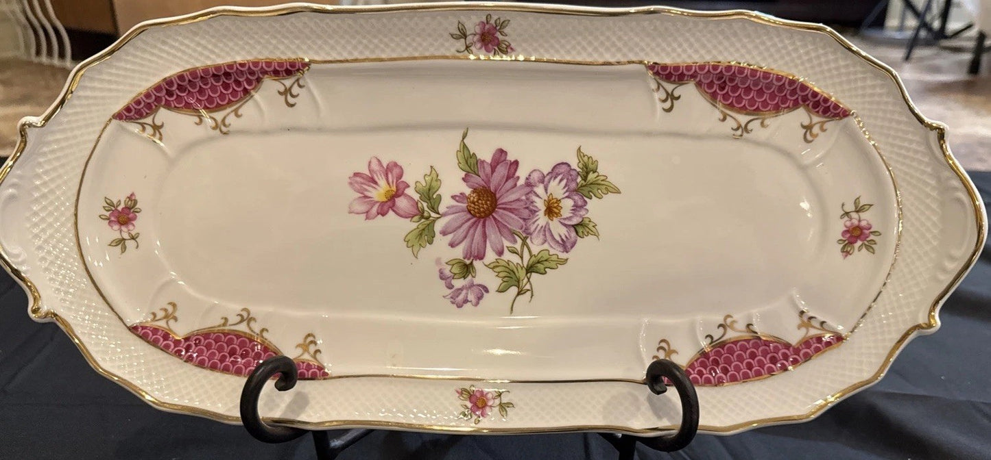 Hollóházi Henriett Pattern Cake Plate Set of 6 w/Matching Serving Tray Hungary