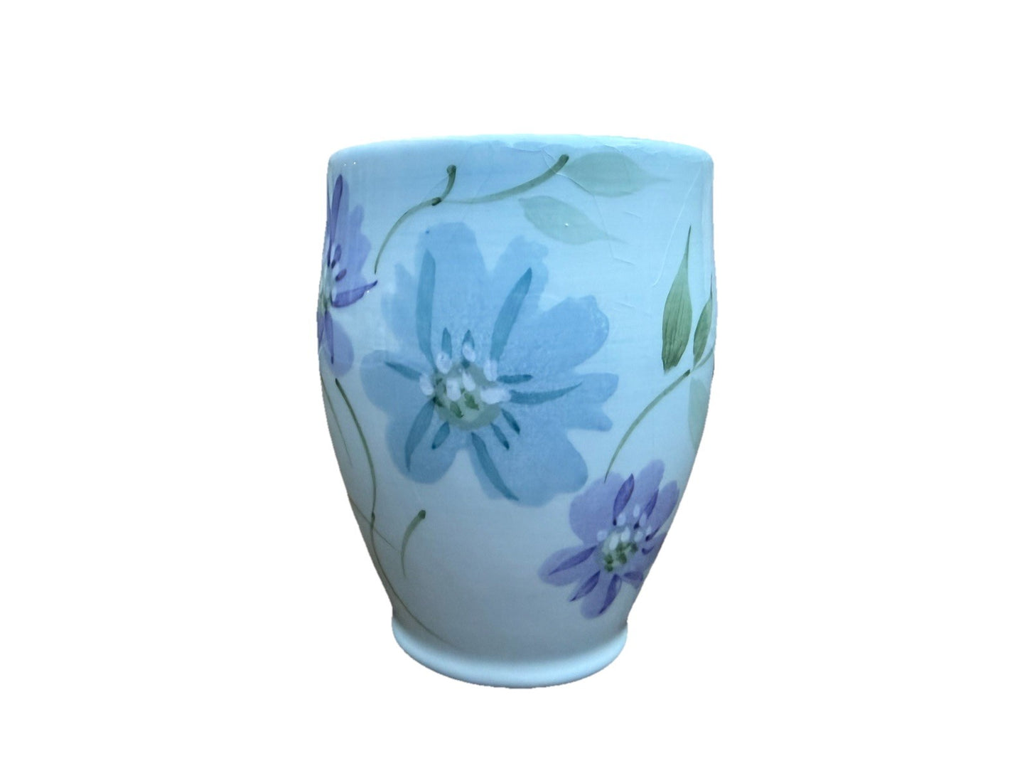 Hand Painted Ceramic Floral Tumbler Purple Blue Vintage Cup