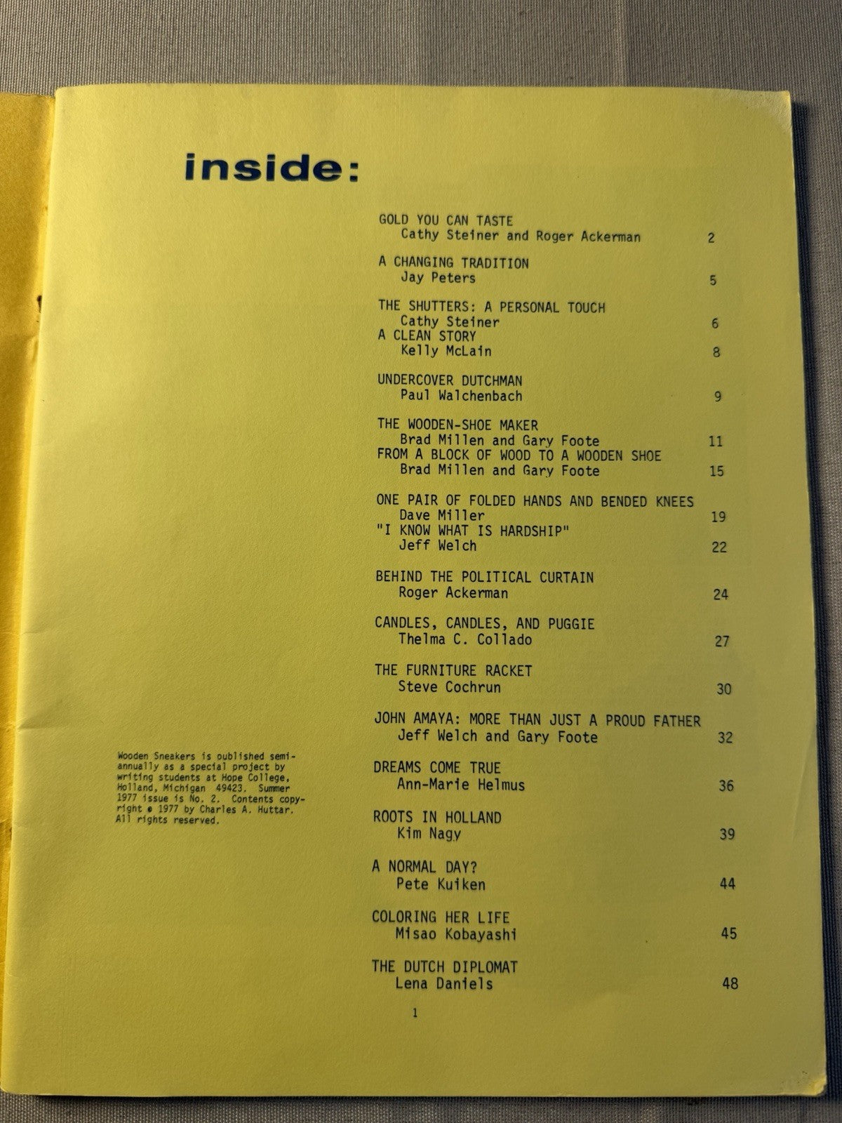 Vintage Wooden Sneakers Magazine Summer 1977 Hope College Student Publication