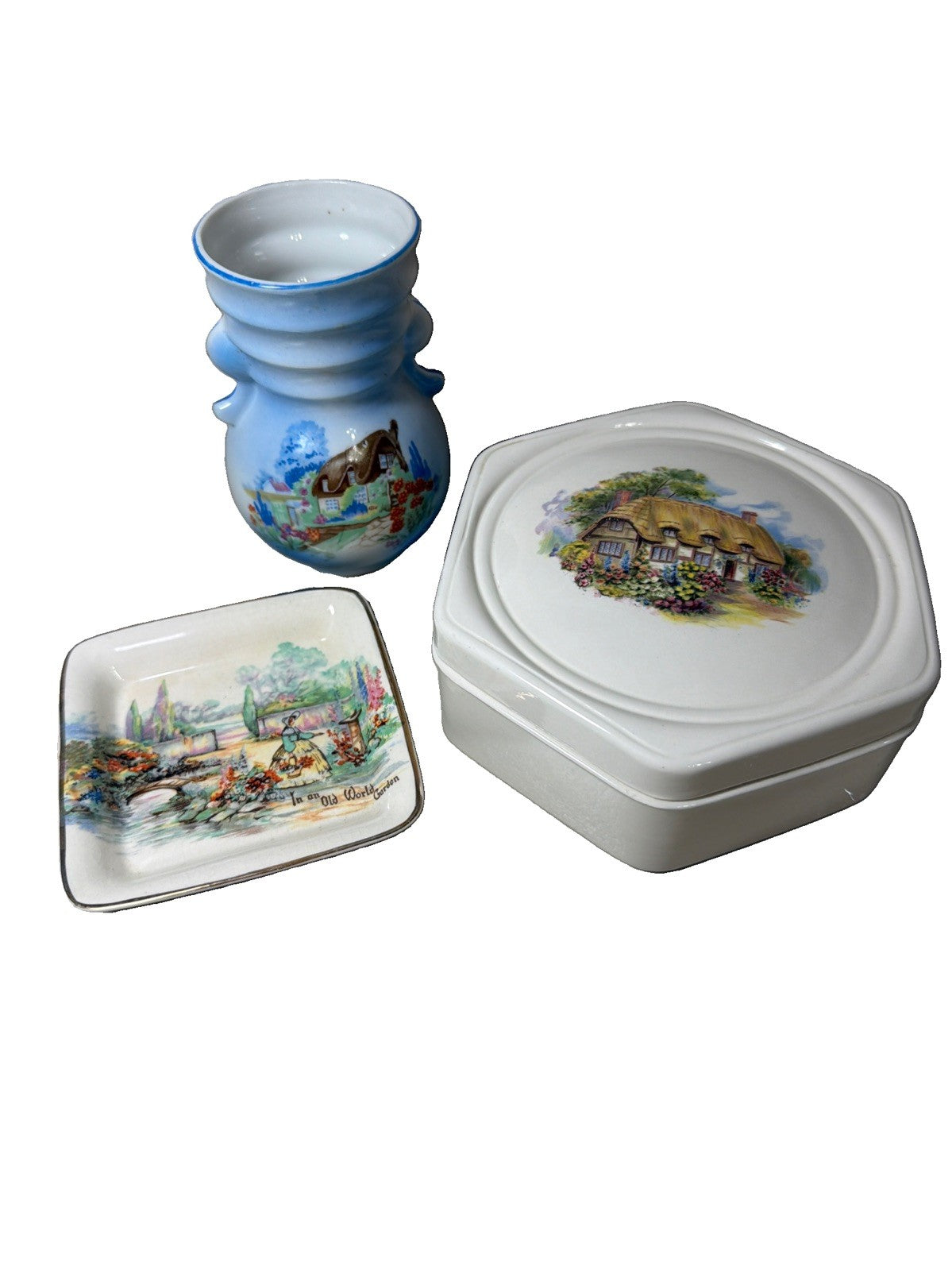 Vintage English Cottage Ceramic Sandland Ware Trinket Dish Vase Bowl England