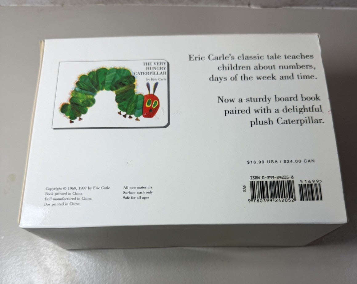 Vintage 1987 Eric Carle Very Hungry Caterpillar Board Book Plush Gift Set NIB