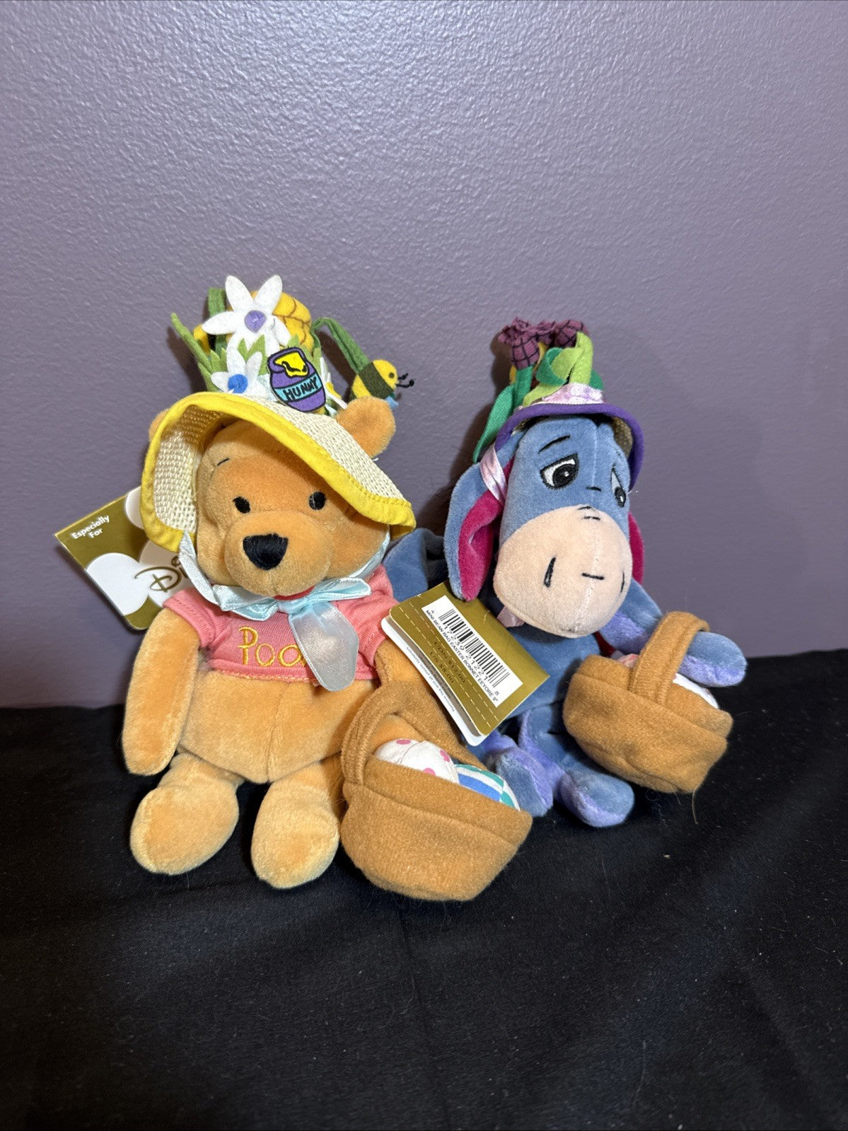 Disney's Winnie the Pooh Eeyore and Pooh Easter Bonnet Beanbag Plush Lot of 2