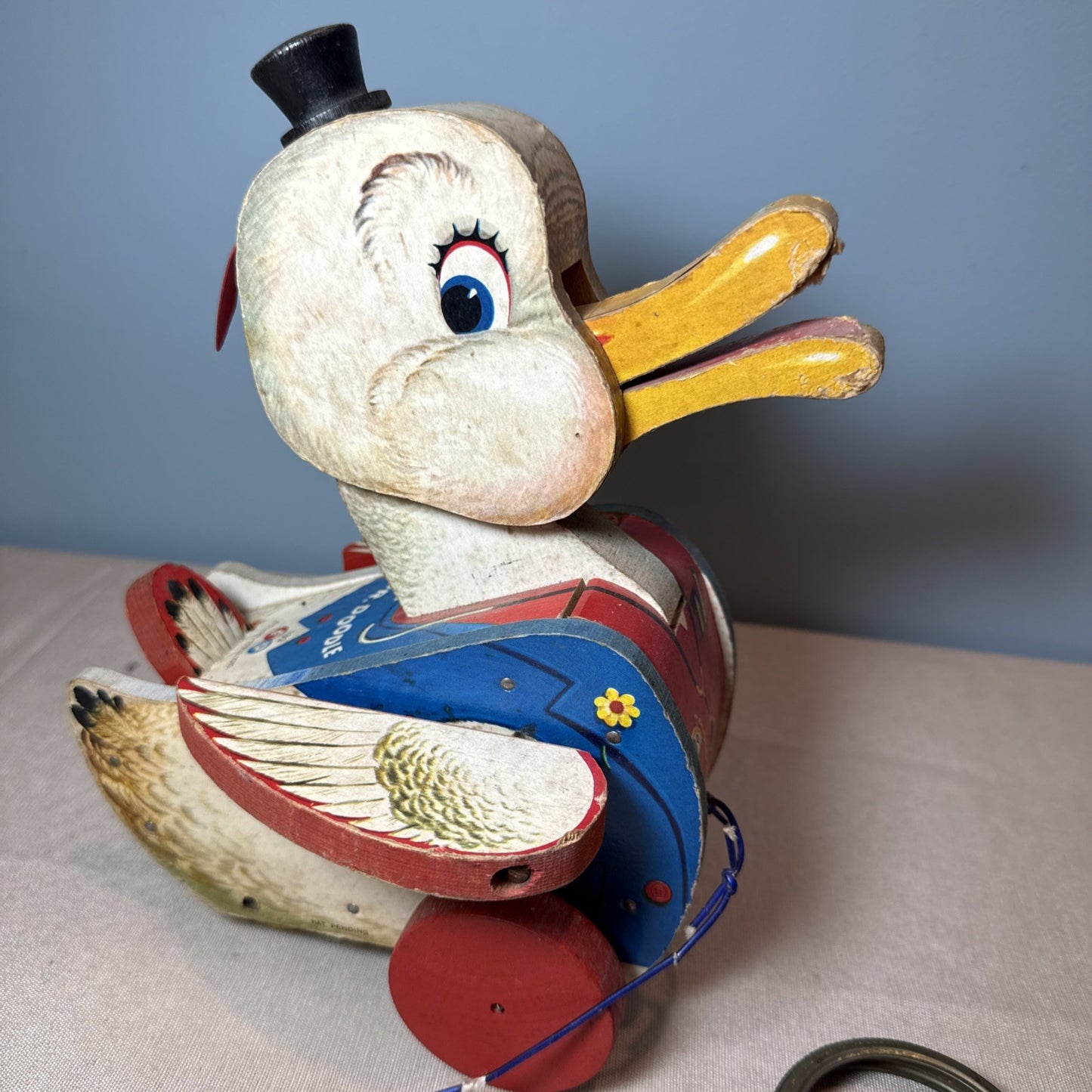 Vintage Fisher Price Dr Doodle Duck Pull Toy #132 Working Sound Classic 1950s