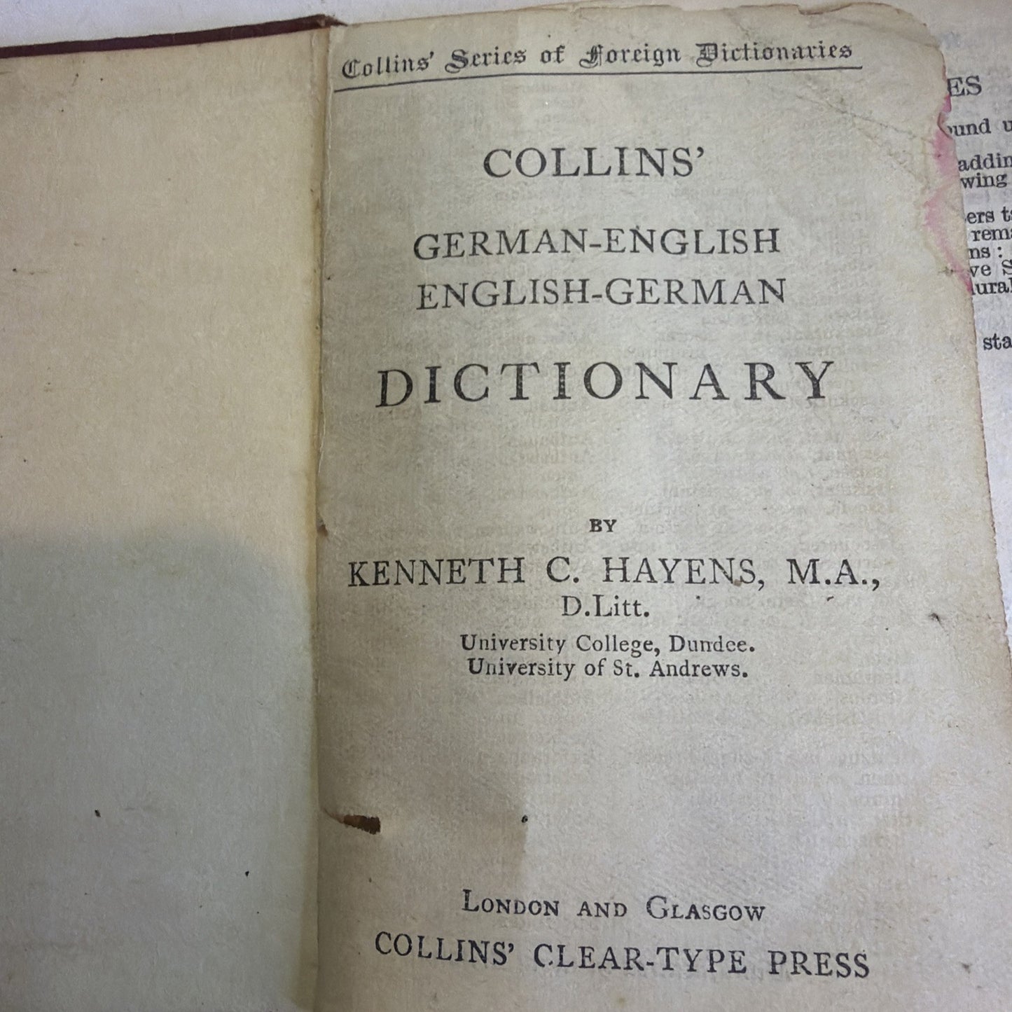 1930s Collins German Dictionary, Kenneth C. Hayens, Vintage Pocket Dictionary