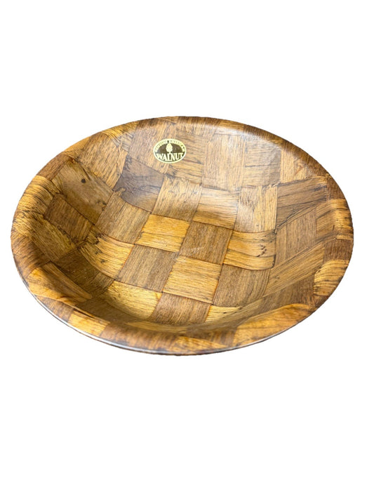 Vintage American Walnut Wooden Parquet Bowl 10" Decorative
