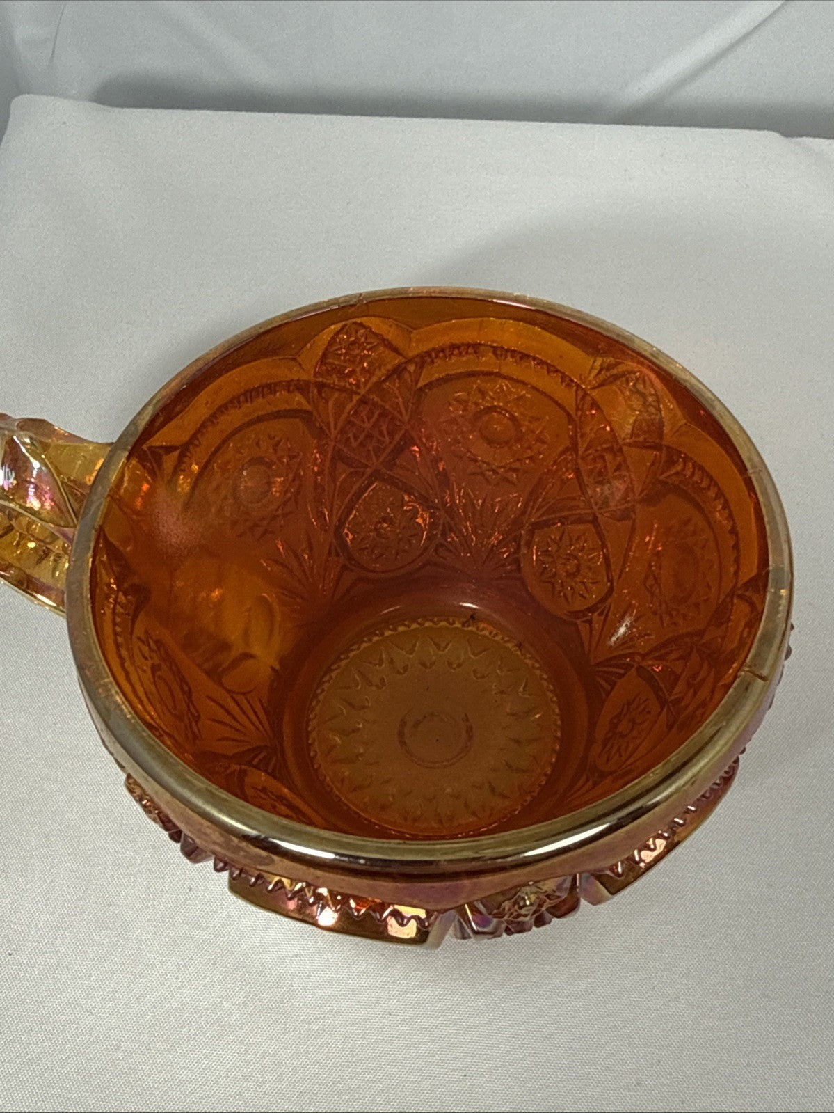Set of 4 Vintage Imperial Hobstar Iridescent Marigold Orange Carnival Glass Cups