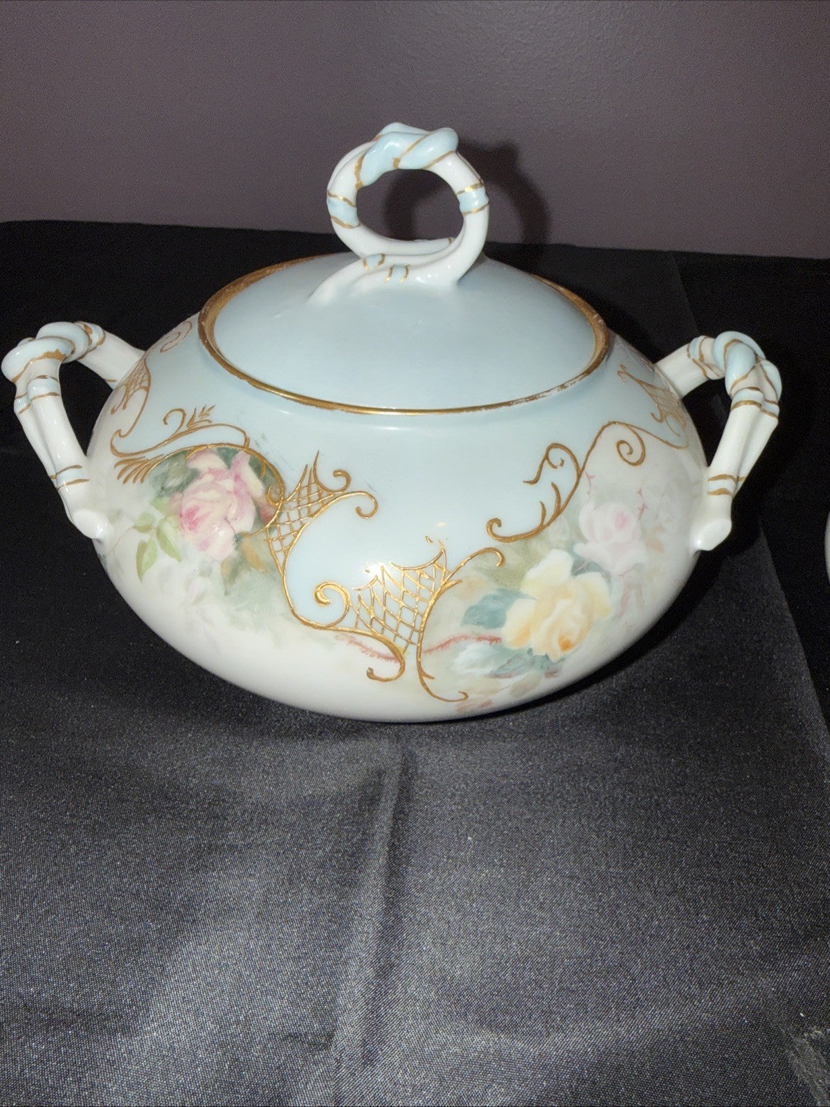 Antique Jean Pouyat Limoges France Hand Painted Creamer & Sugar Bowl Set Elegant