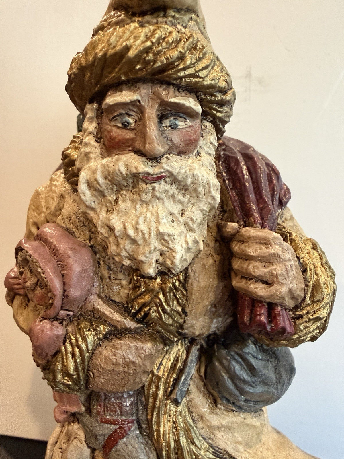 Pair Hand Carved Folk Art Santa Figurines Austrian Russian Style Wooden Figures