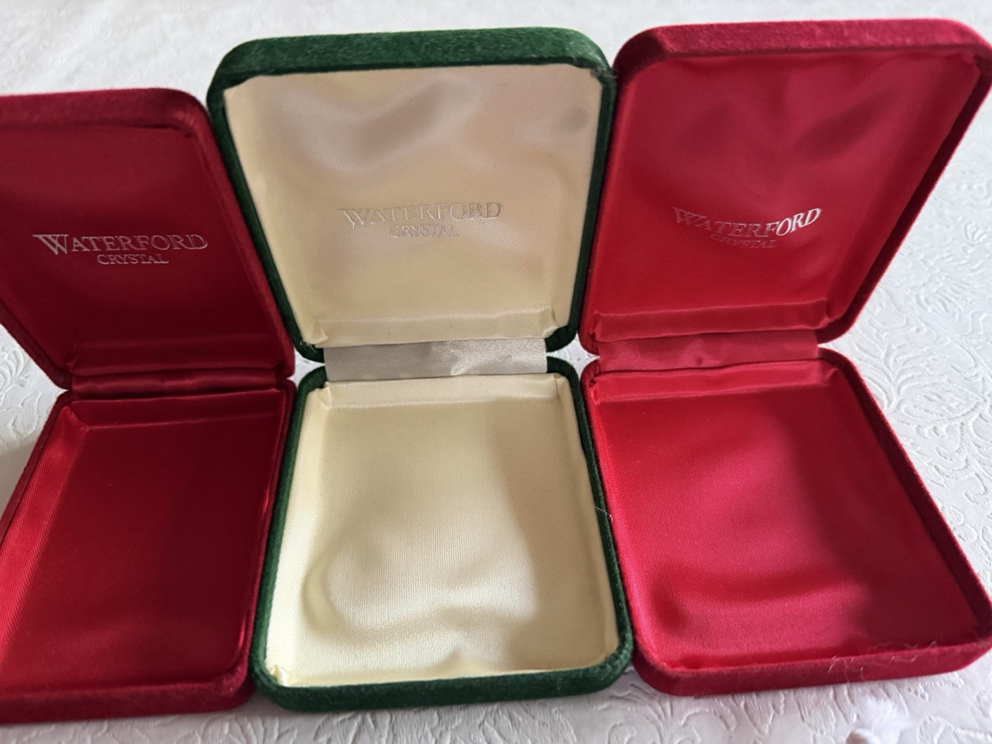 Vintage Waterford Crystal Jewelry Boxes Lot 3 Velvet Pouches Seahorse Empty Case