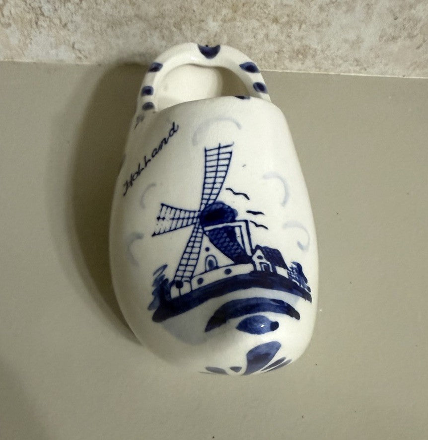 Vintage Hand Painted Delft Blue Ceramic Clog Holland Shoe Planter Vase