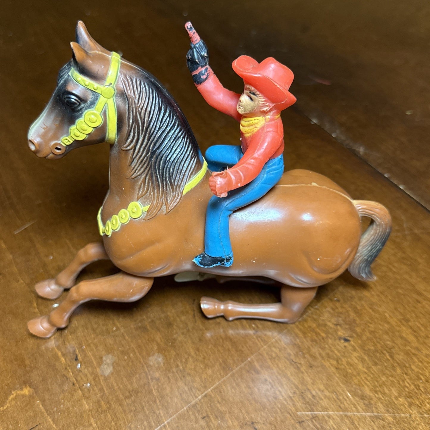 Vintage Wind Up Galloping Western Hero Horse and Rider Toy WORKS