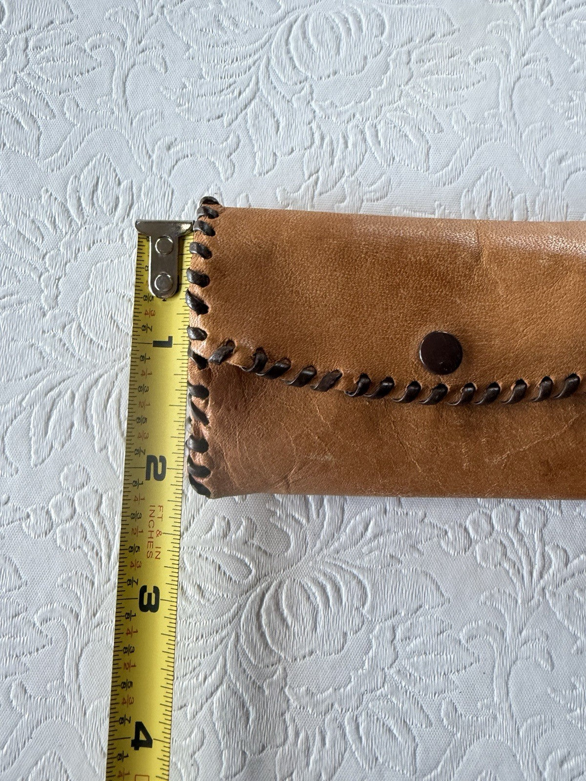 Vintage Hand Tooled Leather Key Case Wallet 6 Hook Amber Plastic Made USA