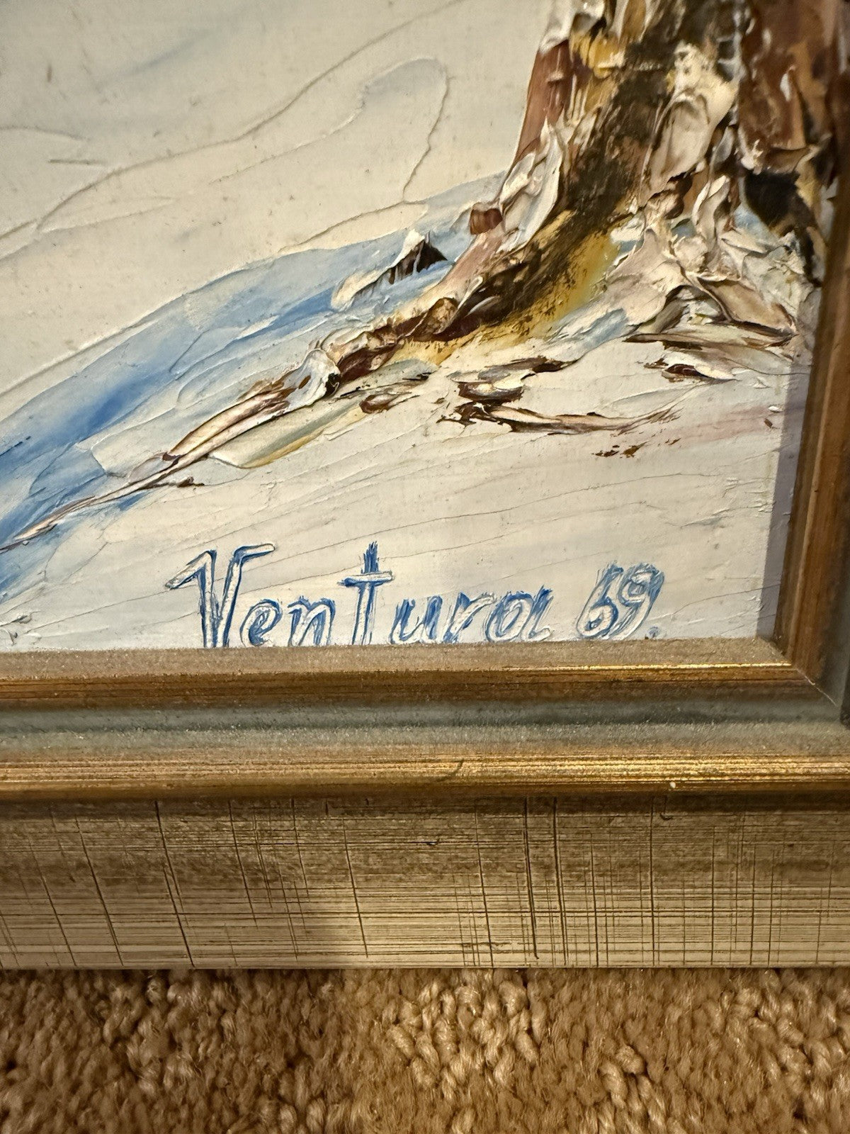 Vintage Ventura Hand Painted Oil Painting, Winter Landscape, 1969, Framed
