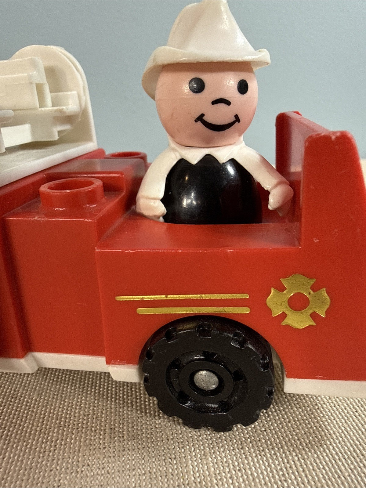 Vintage Fisher Price Little People Fire Trucks Ambulance Mail Truck + 3 Figures