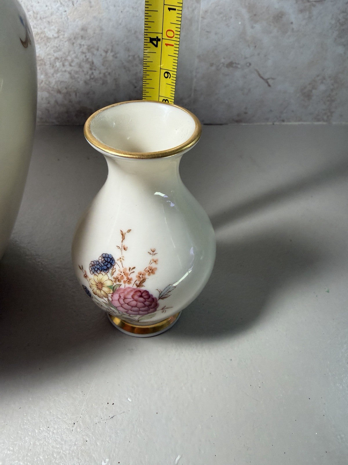 Vintage Lenox Queen's Garden Vase Set Large 10” & Bud Vase 3.5” Floral Gold Trim