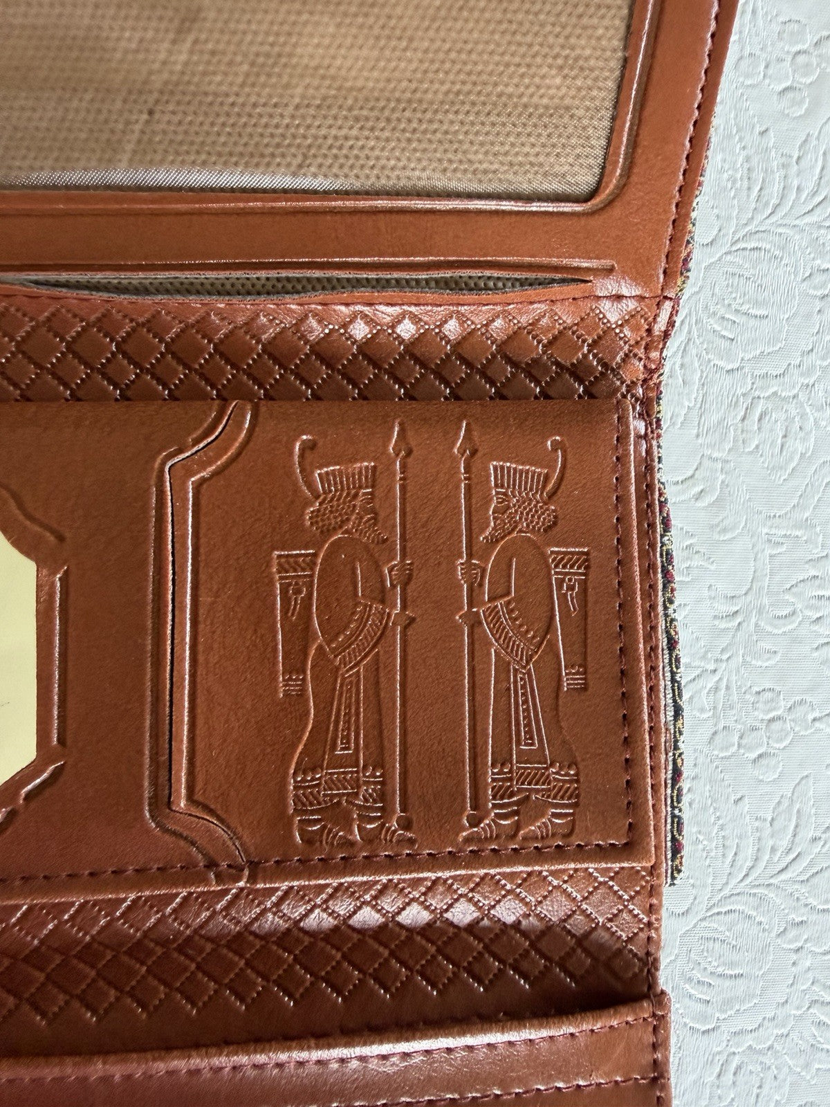 Persian Tapestry Faravahar Wallet Clutch Brown Leather Boxed Gift New Handmade