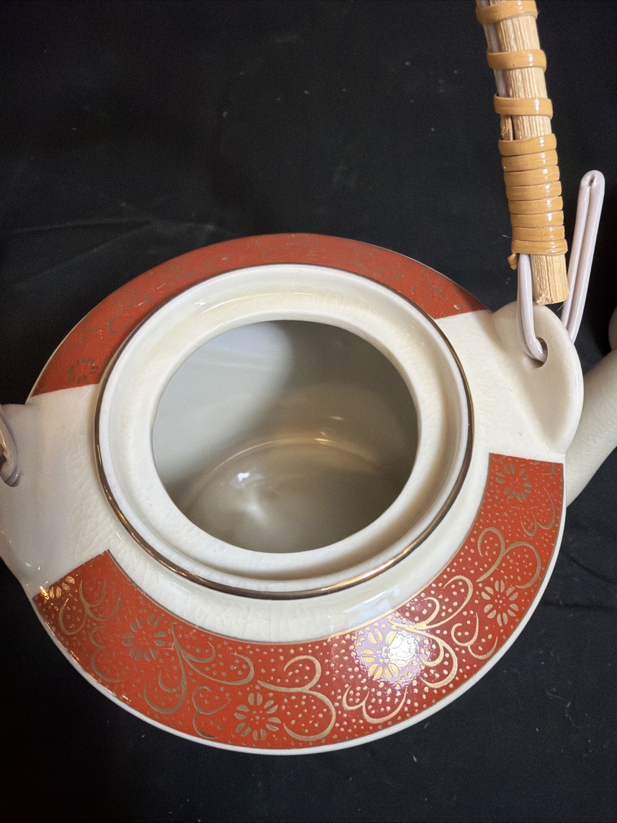 1979 Satsuma Japan Peacock Tea Set Gold Trim Rattan Handle Vintage