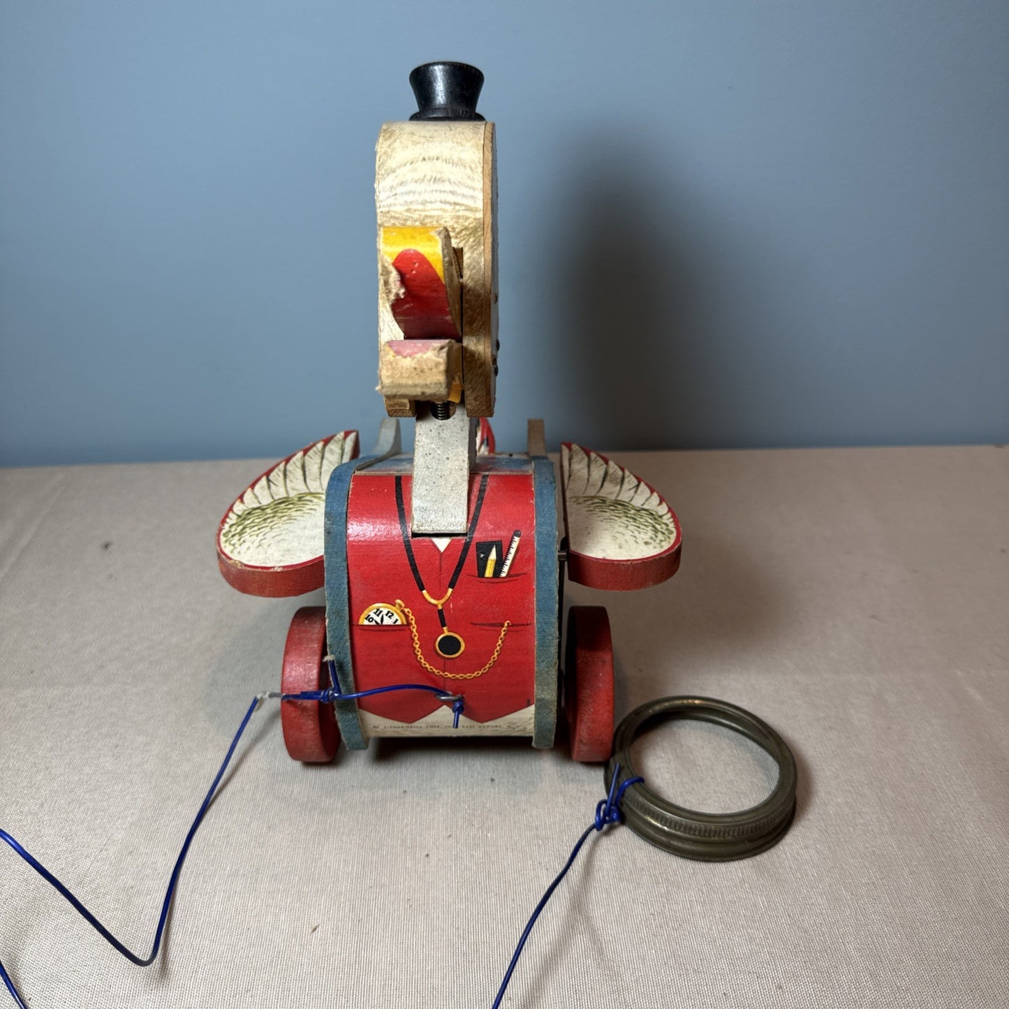 Vintage Fisher Price Dr Doodle Duck Pull Toy #132 Working Sound Classic 1950s