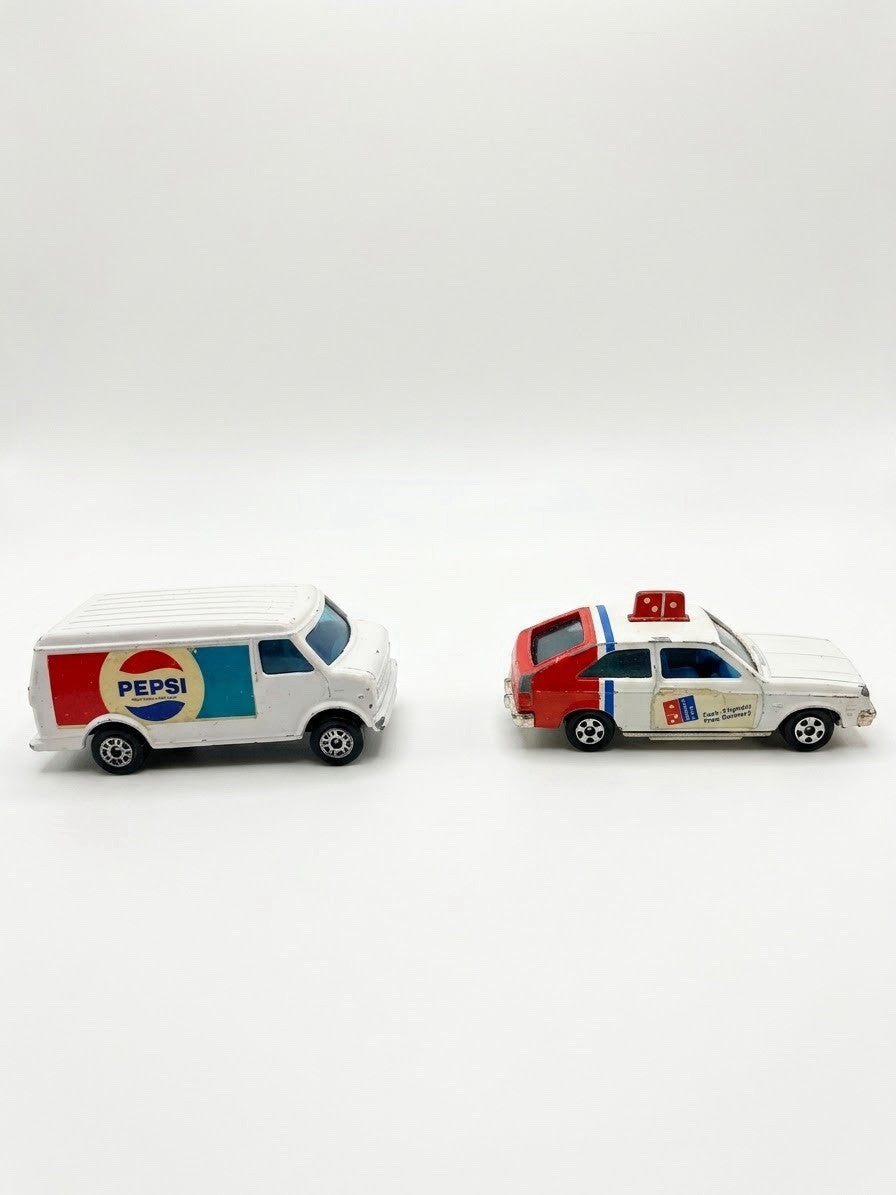Vintage ERTL 1982 Dominos Pizza Chevy Chevette Pepsi Delivery Cars Lot of 2