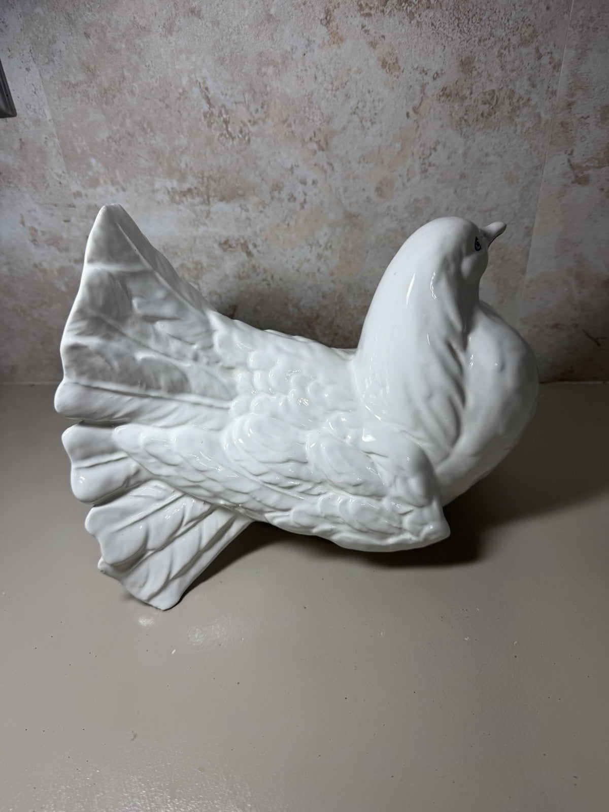 Vintage White Ceramic Dove Figurine 10in Large Bird Statue Glossy Porcelain 10"