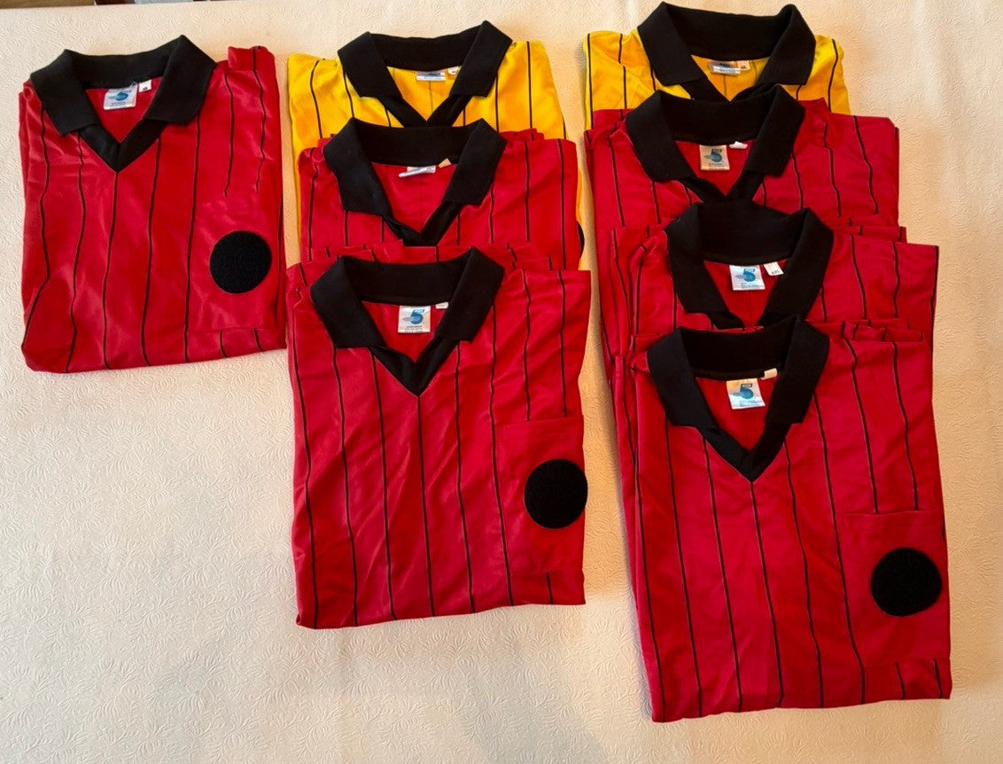 8 Pack High 5 Sportswear Referee Jerseys Red Yellow Striped Polo Shirts M, L, XL