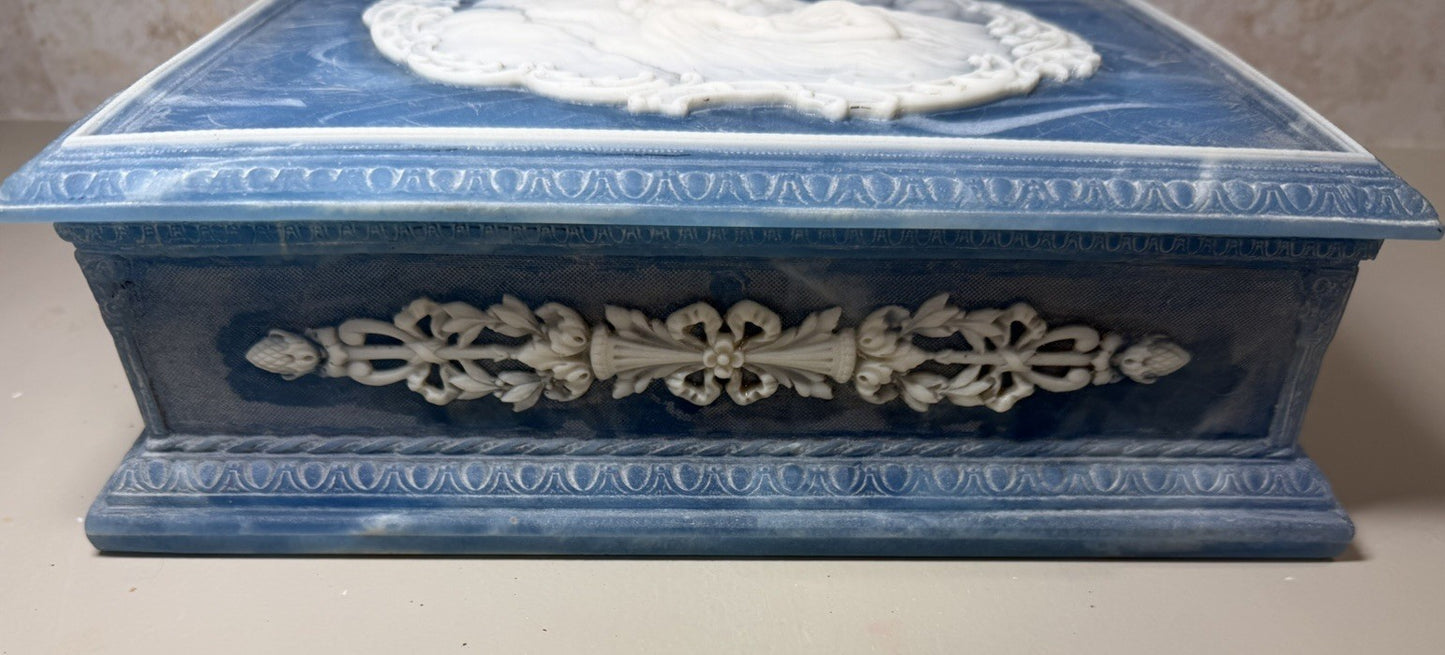 Vintage Incolay Stone Nimbus Three Maidens Blue Cameo Jewelry Box 1979