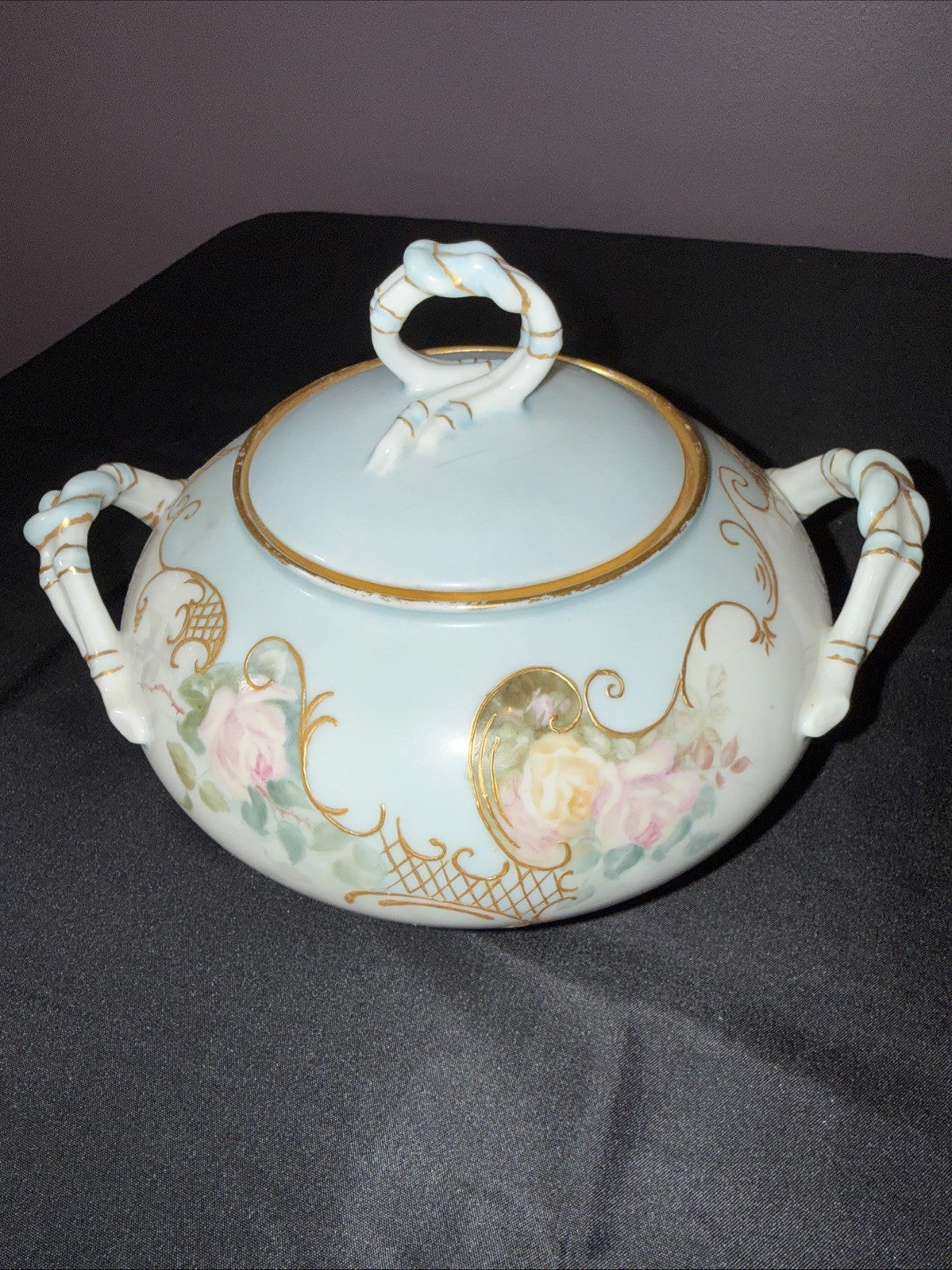 Antique Jean Pouyat Limoges France Hand Painted Creamer & Sugar Bowl Set Elegant