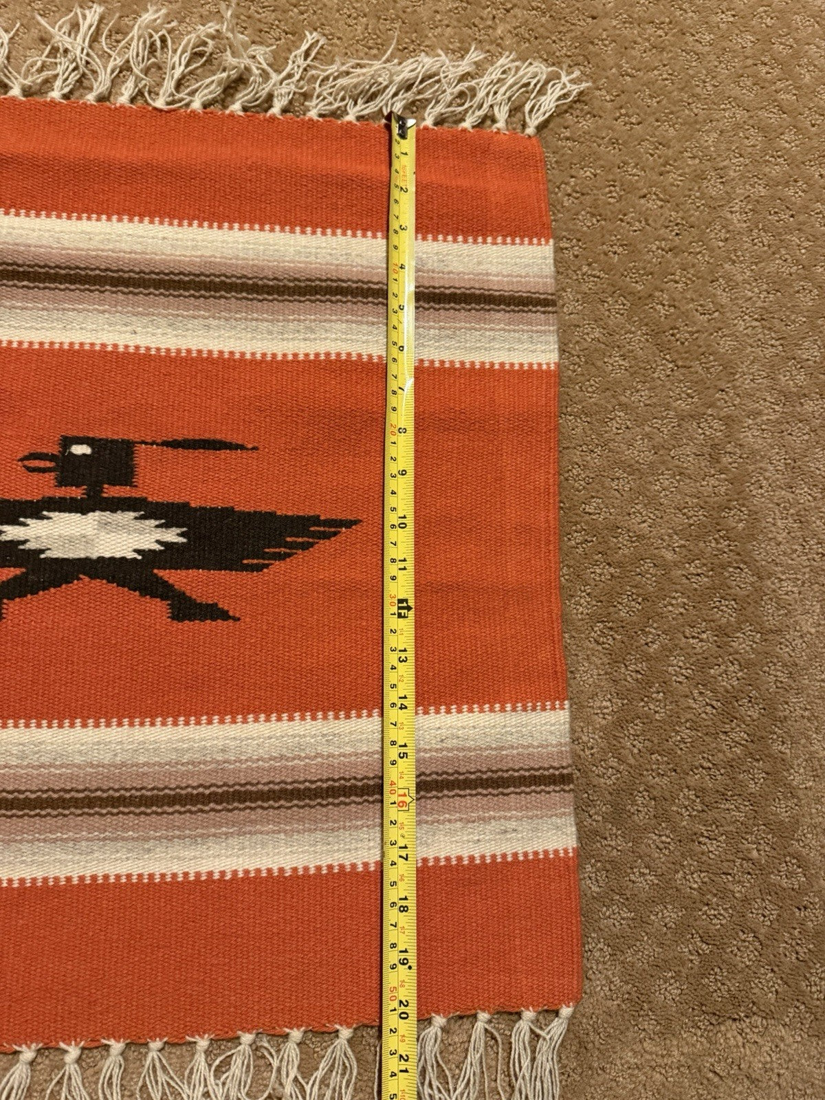 Southwest Native American Style Thunderbird Wool Woven Rug Tapestry Wall 28"x22"