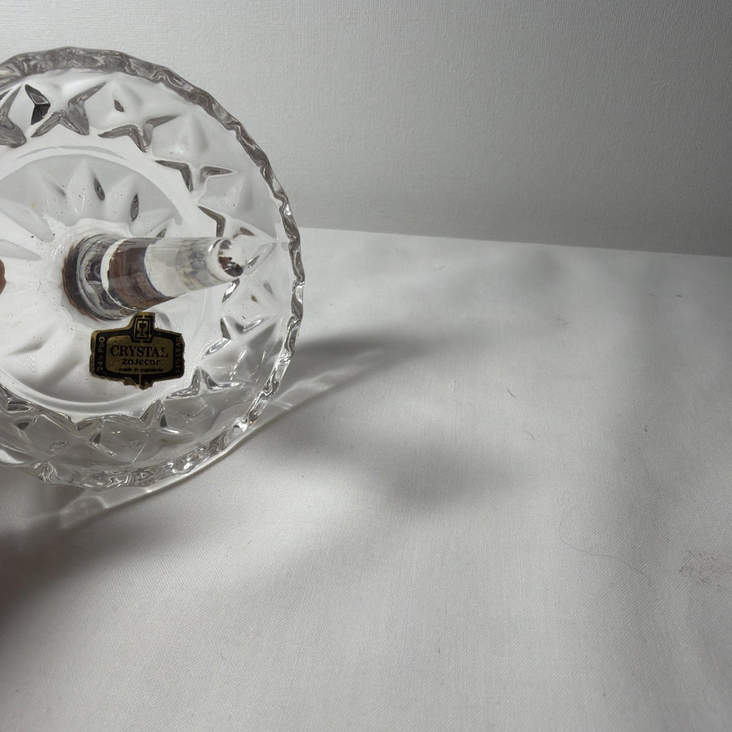 Zajecar Ring Holder Crystal Hand Cut Lead 24% Clear Stand Yugoslavia