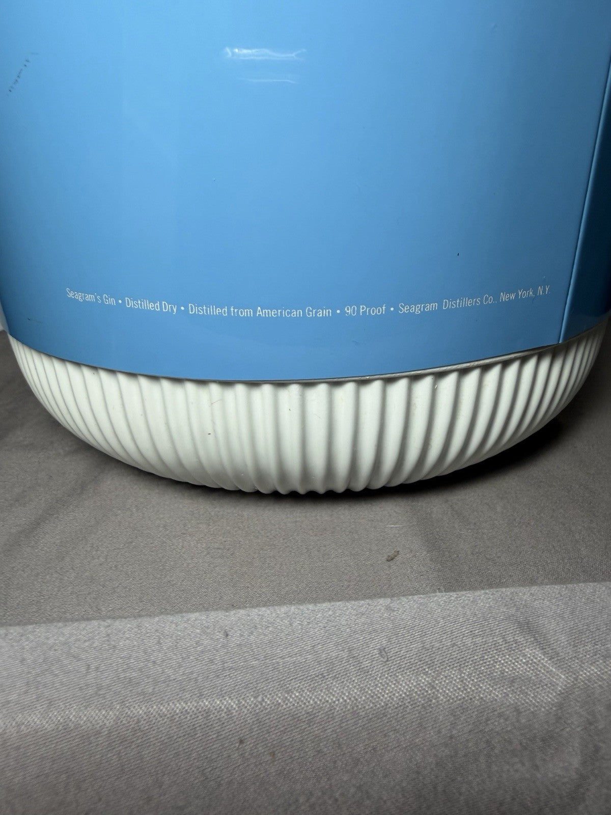 Vintage Midcentury Seagram’s Gin Ice Bucket Barware Blue & White Advertising