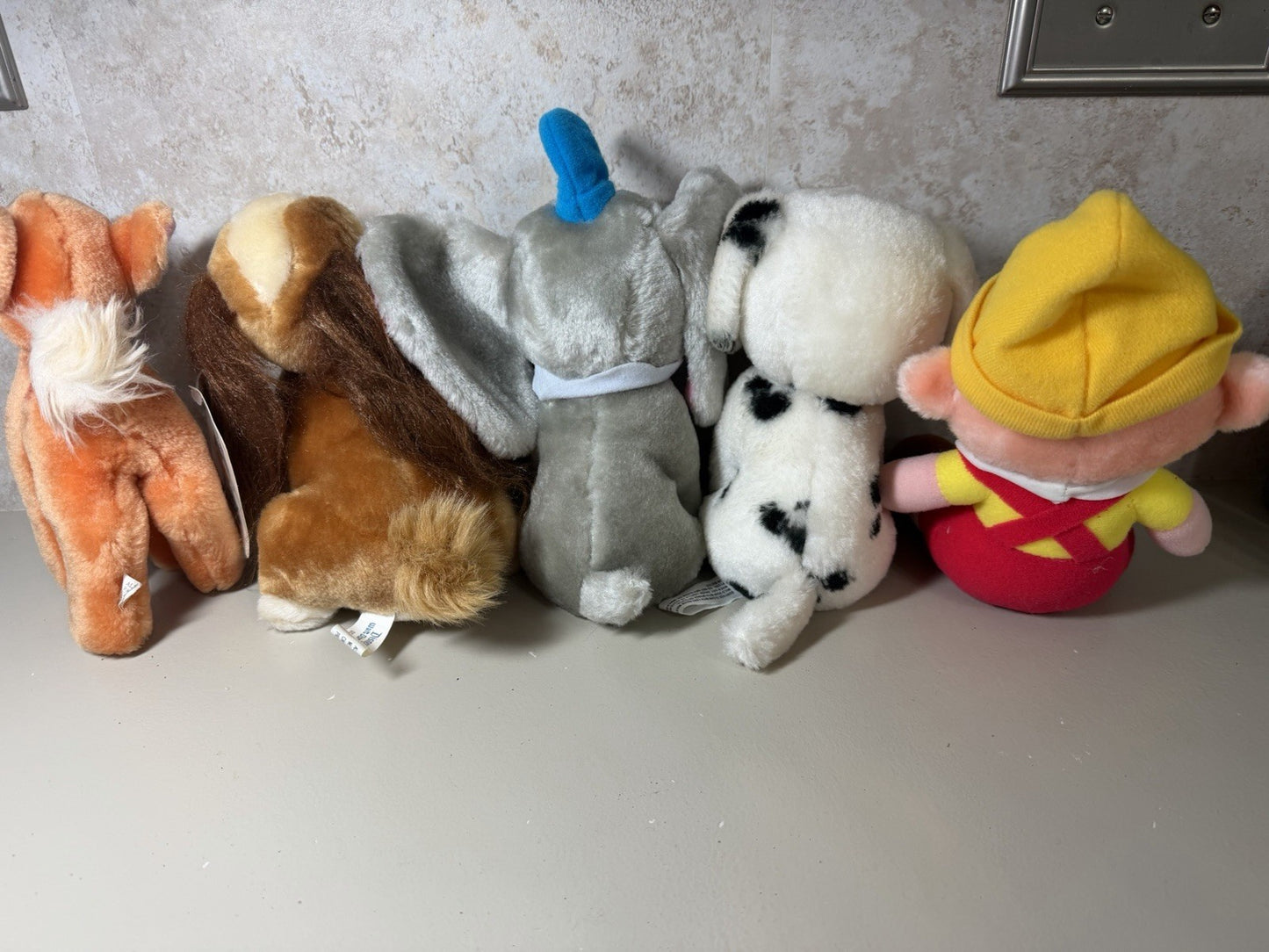 Vintage Walt Disney Animated Classic Film Plush Dumbo Pinocchio Lady Bambi 5 pcs