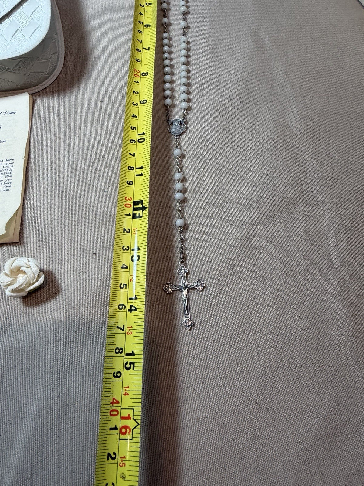Vintage First Holy Communion Set Veil Rosary Purse Prayer Book Lapel Pin