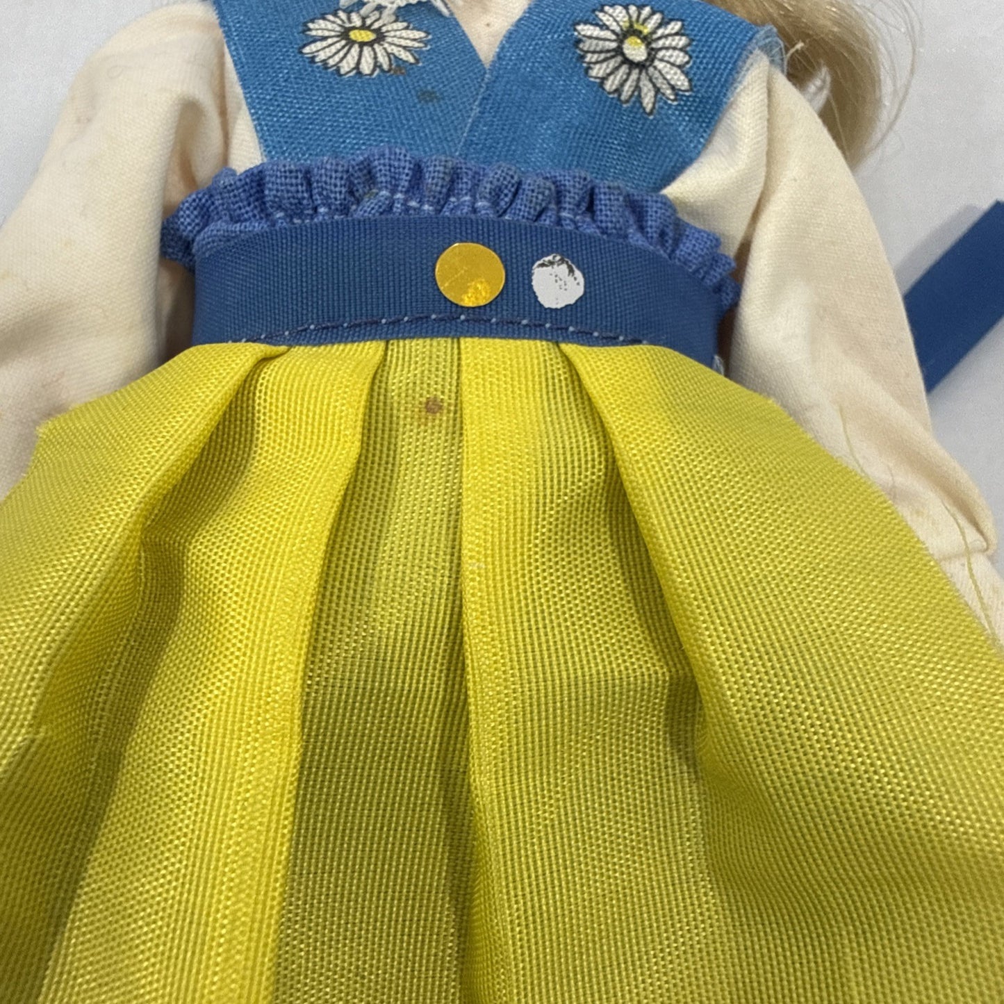 Vintage Sweden Vinyl Doll Sleepy Eyes Blue Yellow Folk Costume 9'