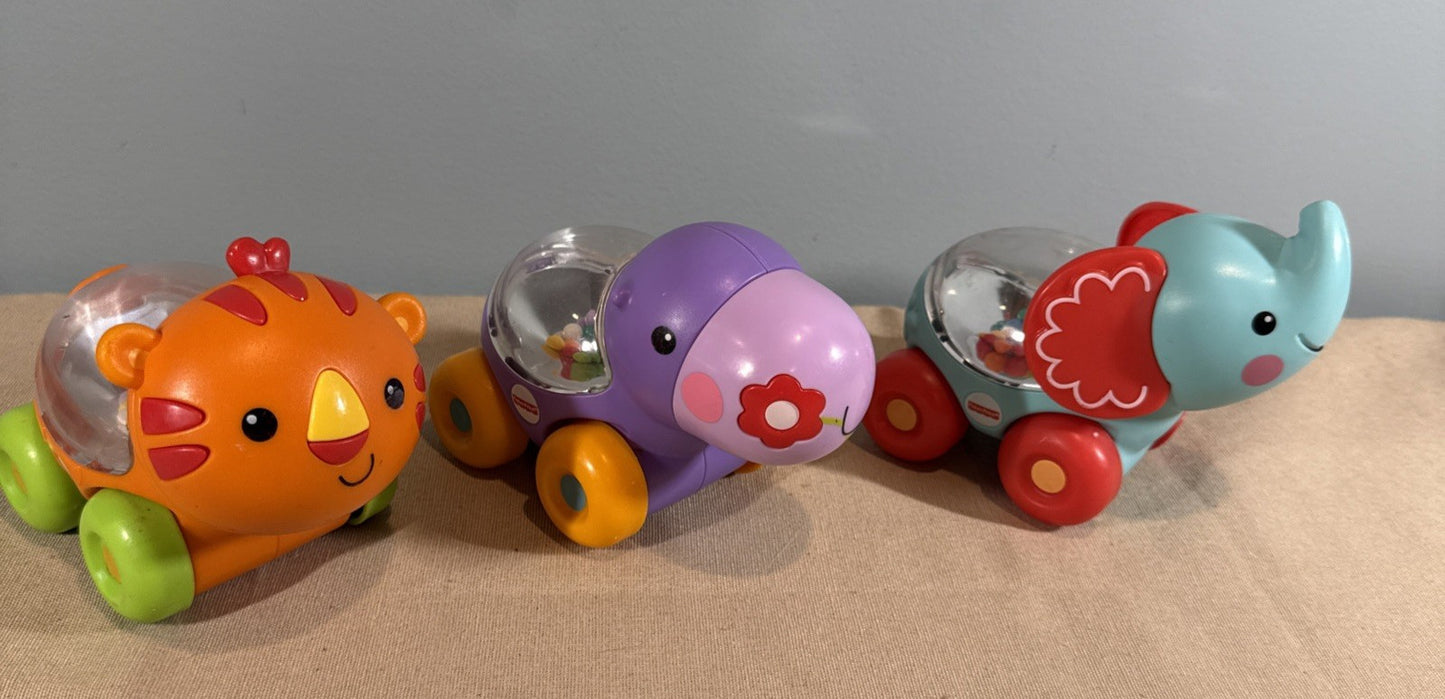 Fisher Price Poppity Pop Animals Rolling Rattle Toy Lot of 3 Vintage Toys