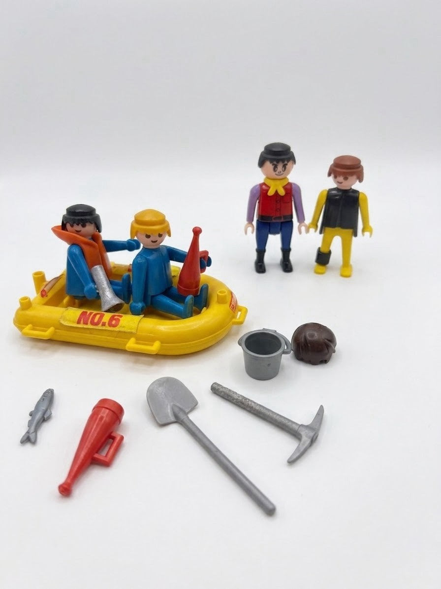 Vintage Playmobil Geobra Yellow Rescue Dinghy Boat Figures Tools Accessories