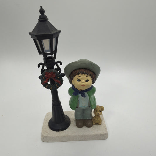Vintage Christmas Village Street Lamp W/ Boy & Dog Figurine 5.5''