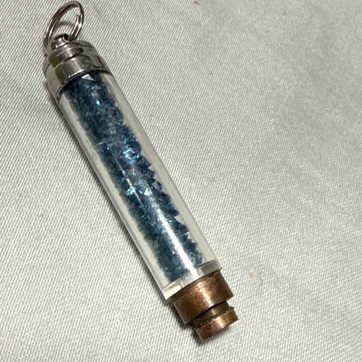 Vintage Y2K Blue Glitter Floating Bead Acrylic Tube Keychain Charm Pendant