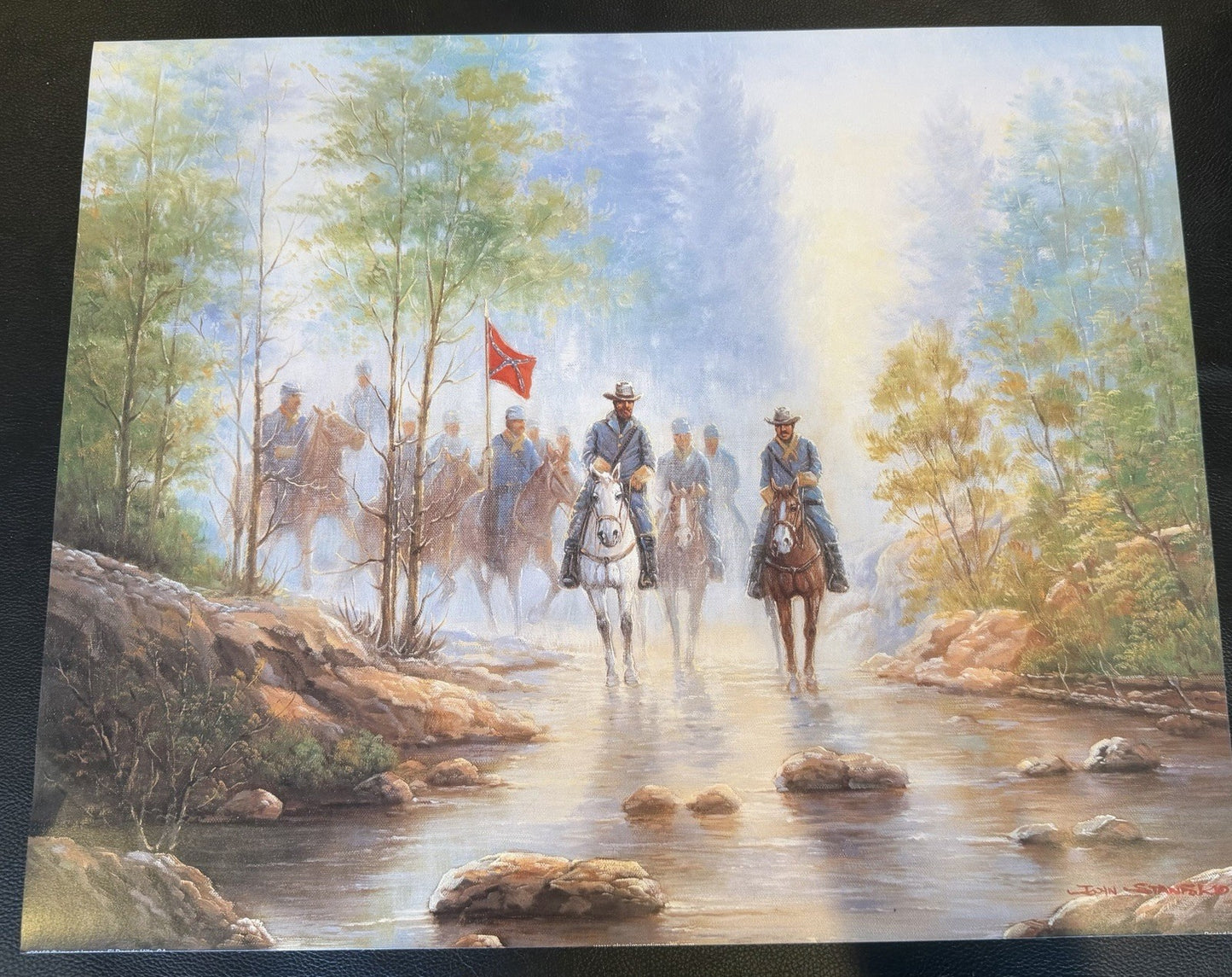 Vintage John Stanford Confederate Cavalry Stream Crossing Civil War Print 20x16