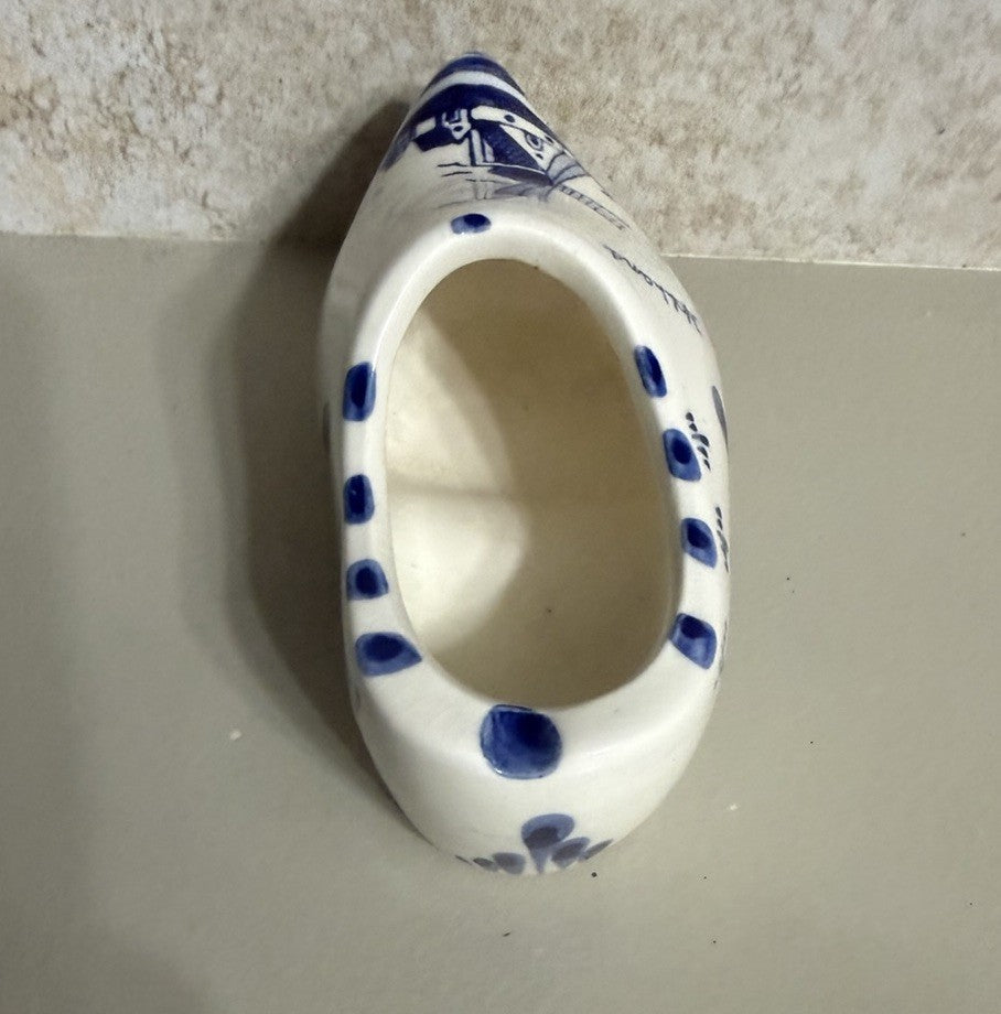 Vintage Hand Painted Delft Blue Ceramic Clog Holland Shoe Planter Vase