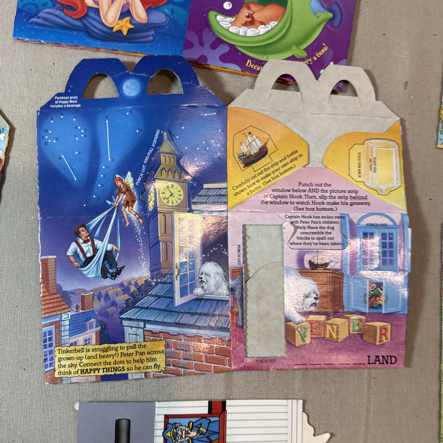 Vintage McDonalds Taco Bell Kids Meal Box Lot 10 Barbie Ariel Shaq Looney Toons