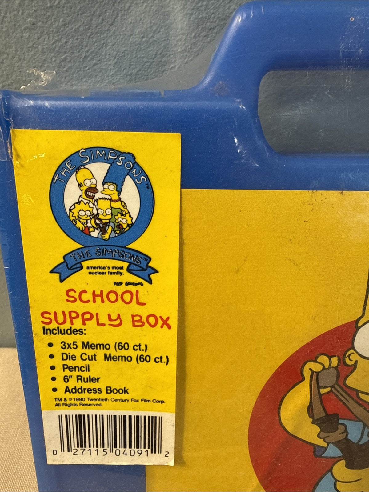 Vintage 1990 The Simpsons School Supply Box Blue Pencil Ruler Address Book Case