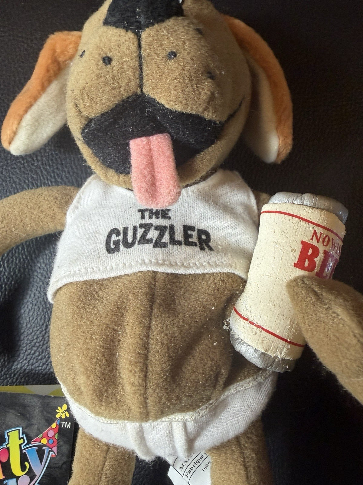 Vintage Amscan Party Pals The Guzzler Dog Plush Stuffed Toy Beer Can NWT Novelty