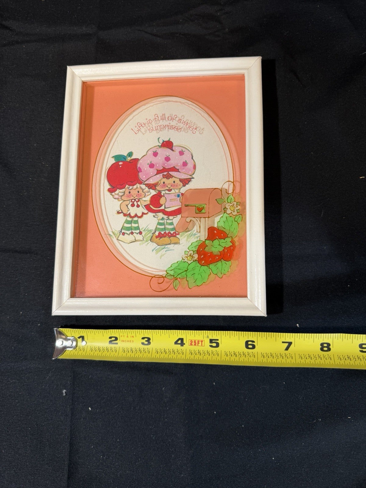 1980s Strawberry Shortcake & Apple Dumpling Reverse Painted Glass Art 6.5x8.5