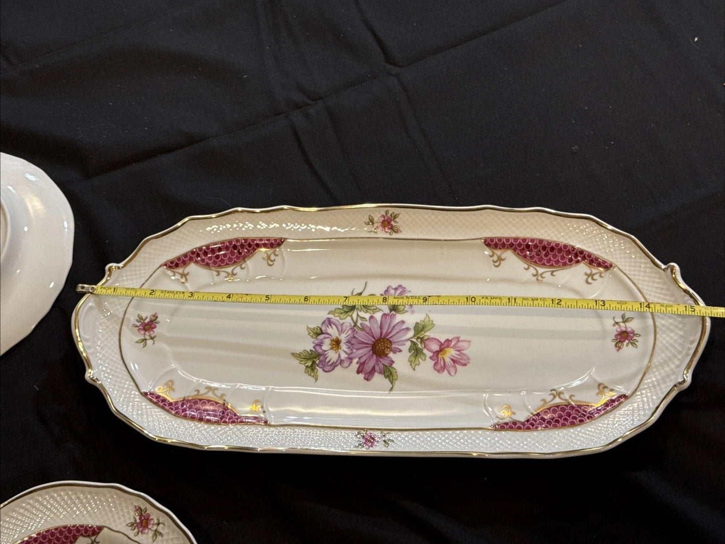 Hollóházi Henriett Pattern Cake Plate Set of 6 w/Matching Serving Tray Hungary