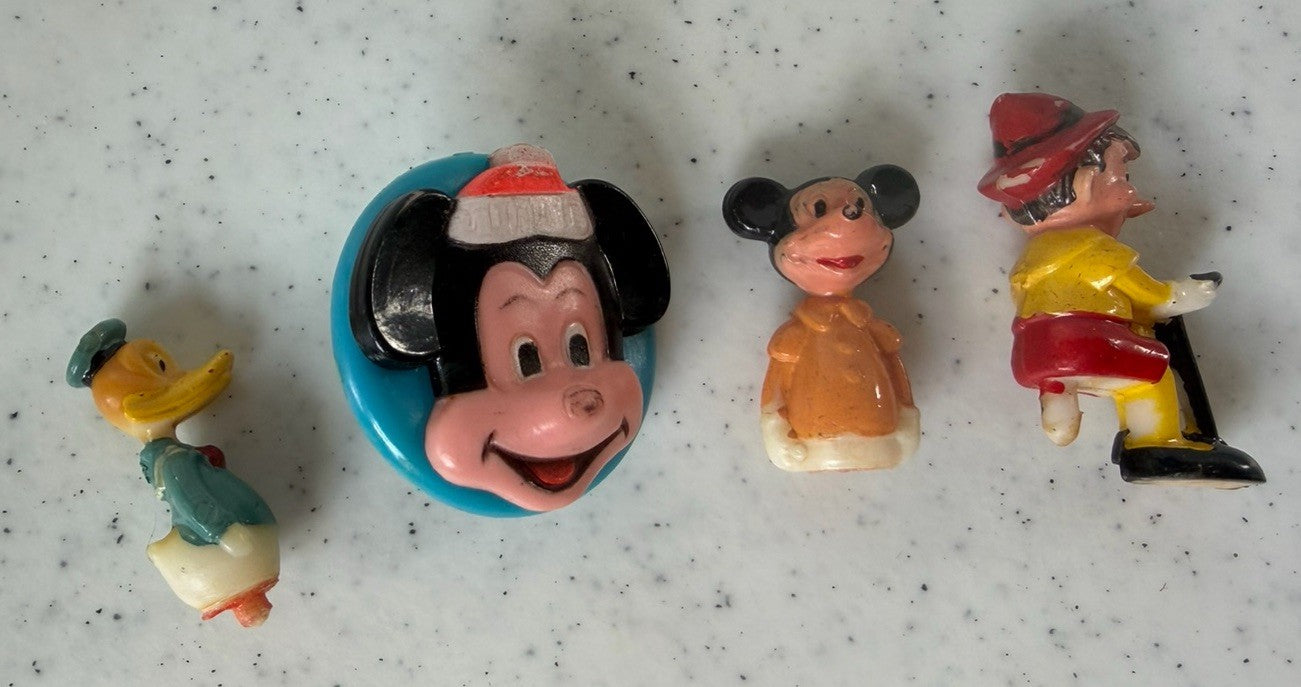 Vintage 1972 Disneykins Figure Lot - Mickey, Donald, Pinocchio, & Character Base